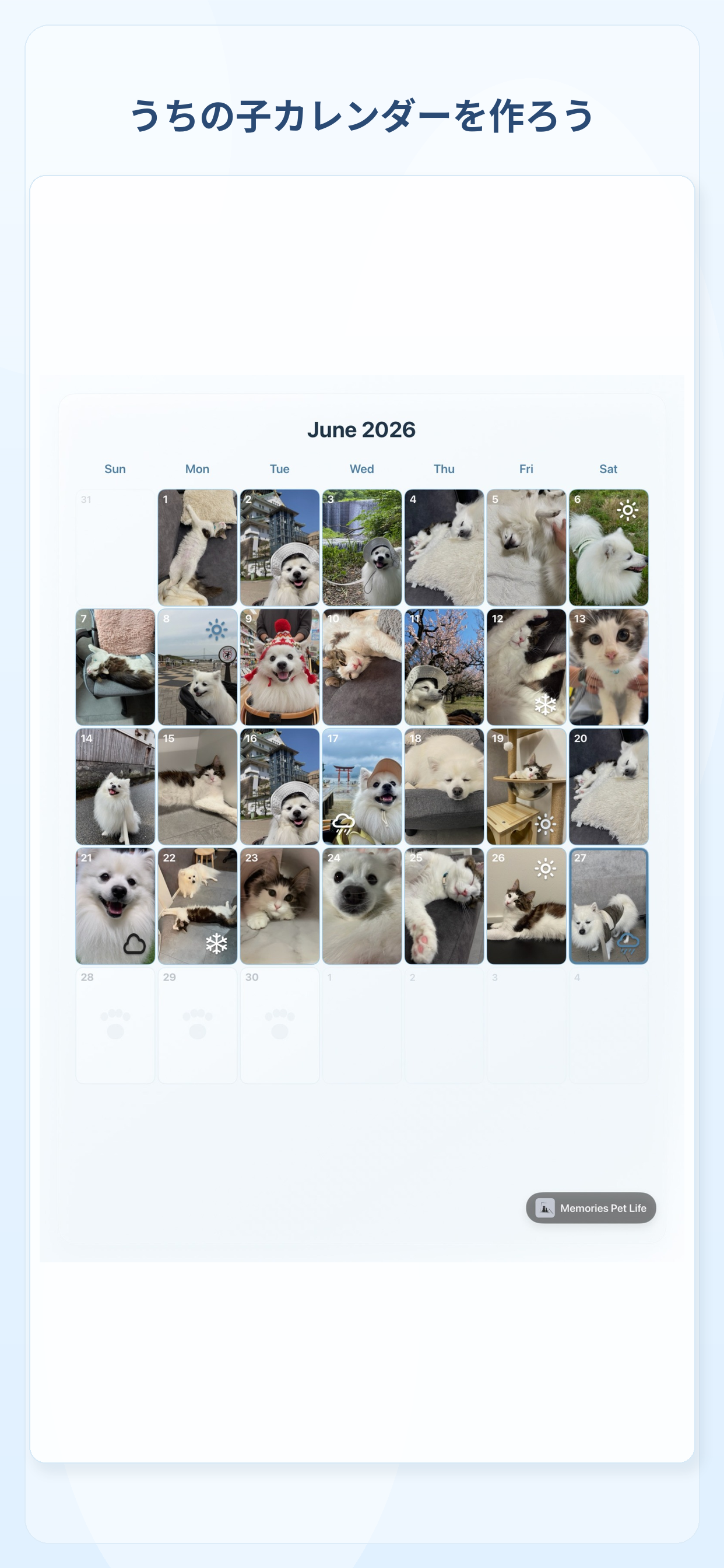 うちの子カレンダーを紹介するMemories Pet Lifeのプレビュー画像